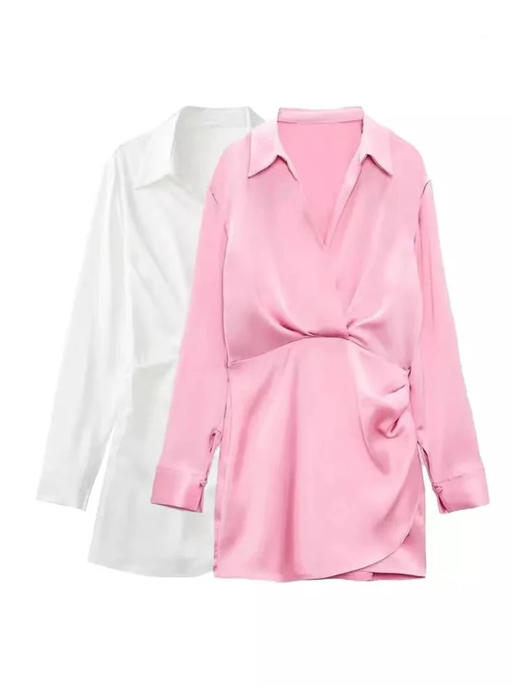 Summer Woman Dress With Gathered Satin Dress White Long Sleeve Dress Vintage Dress V Neck Female Dresses Vestidos Mujer
Summer Woman Dress With Gathered Satin Dress White Long Sleeve Dress Vintage Dress V Neck Female Dresses Vestidos Mujer