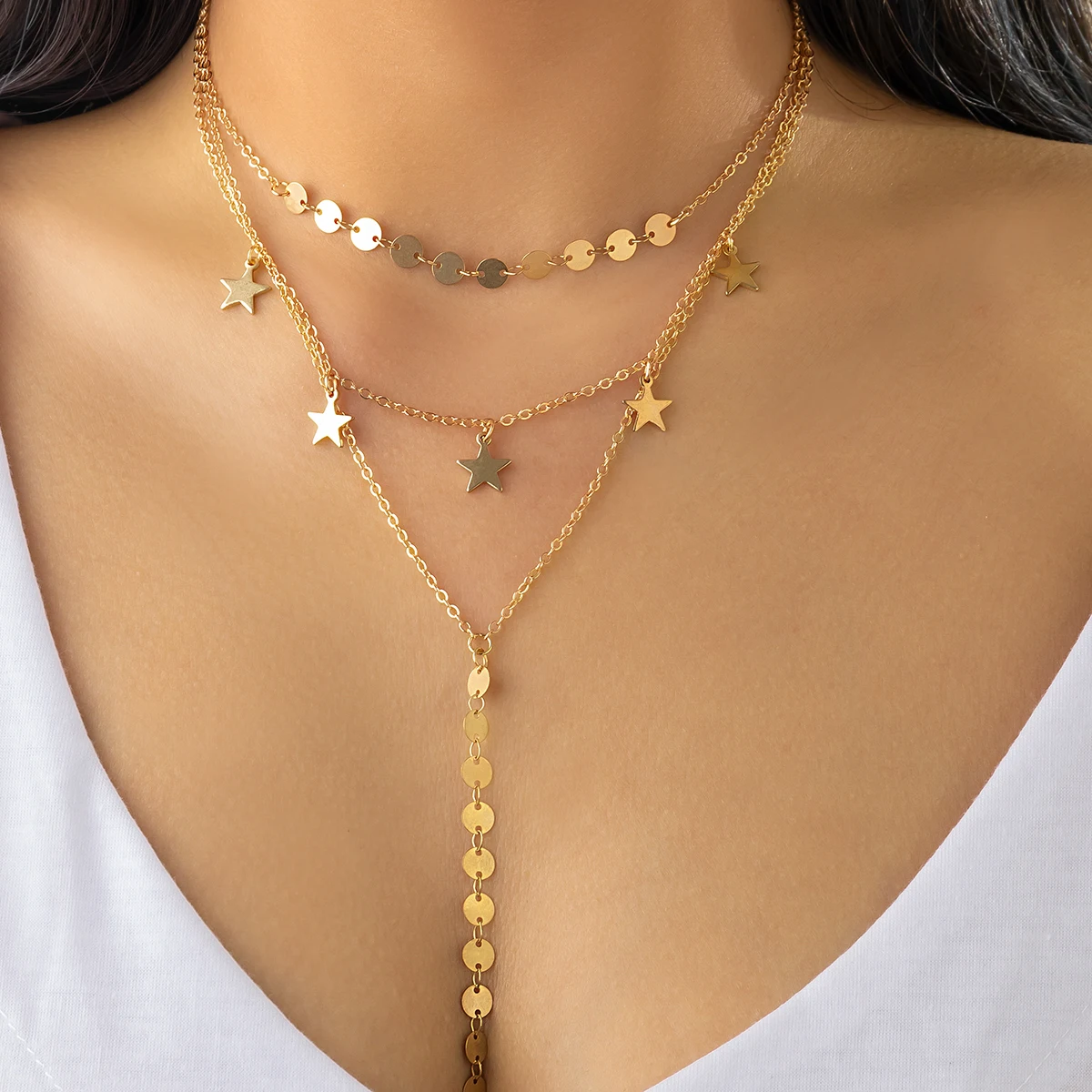 

Layered Chain with Sequins/Stars Pendant Necklace for Women Long Tassels Chain Necklace 2022 Fashion Jewelry on Neck Accessories