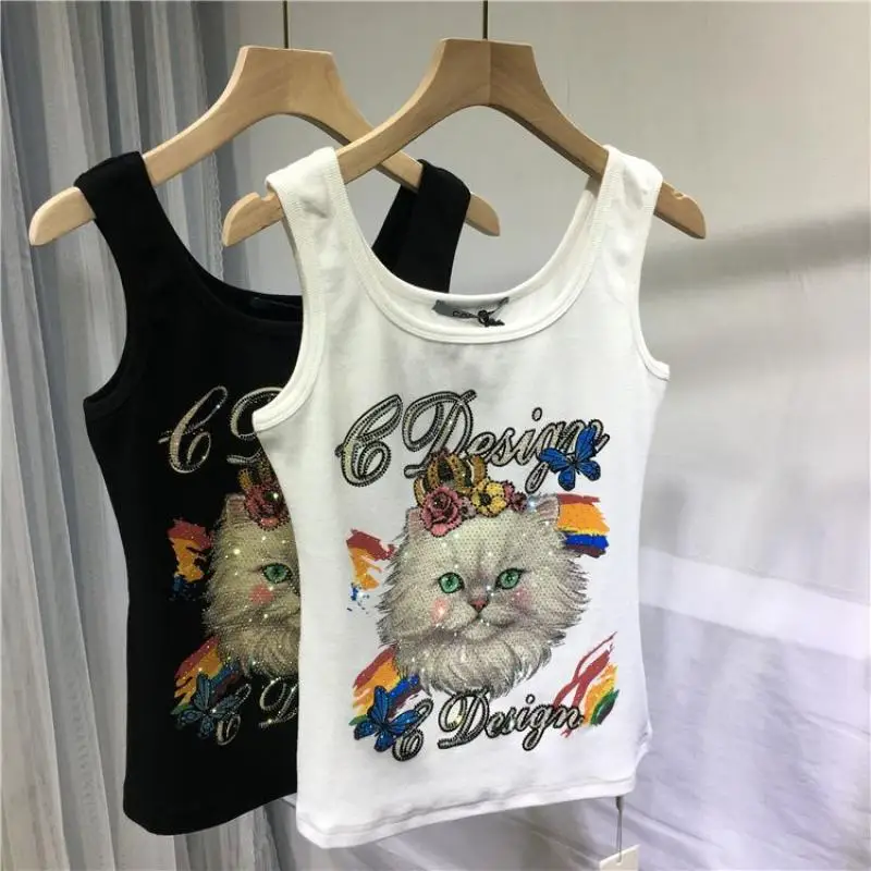 1Pc Women Fashion Rhinestone Tank Top Creative Cute Cat Pattern Tank Top Female Summer Personality Simple Tank Top
1Pc Women Fashion Rhinestone Tank Top Creative Cute Cat Pattern Tank Top Female Summer Personality Simple Tank Top