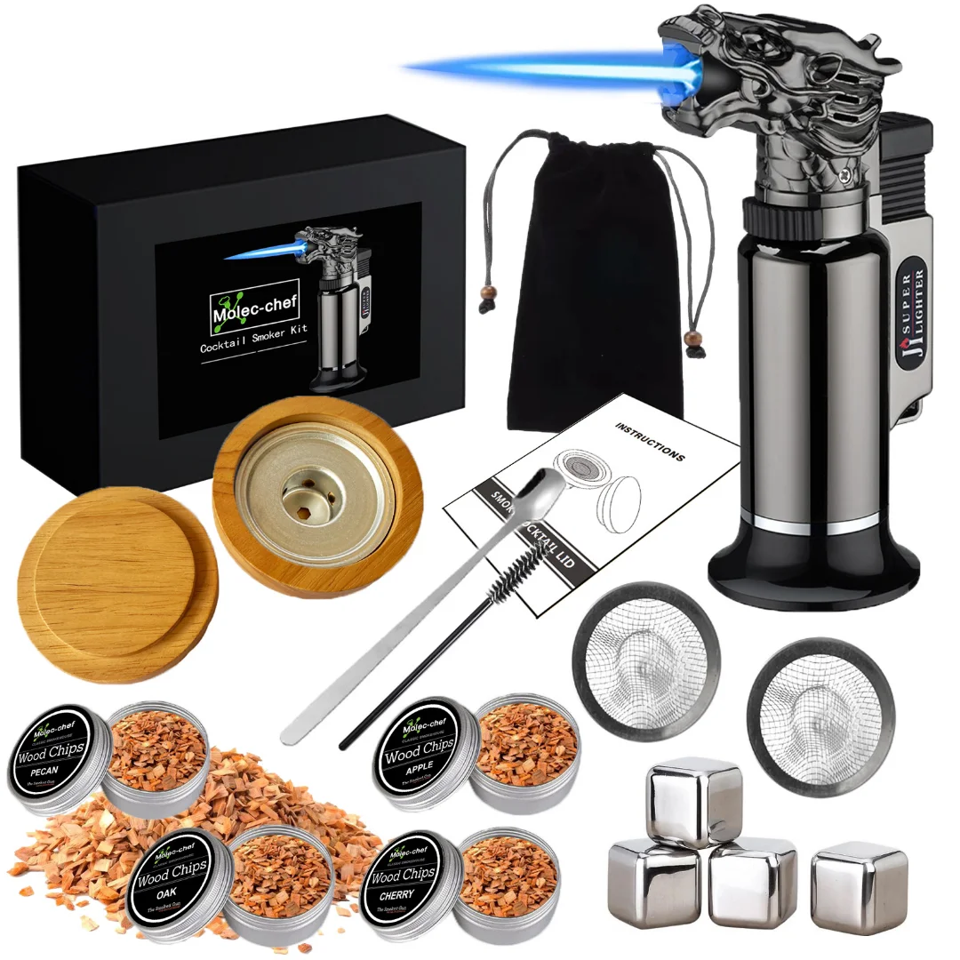 Kitchen Bar Tools Cocktail Smoker Kit 4 Types Smoked Wood Sustainable Flamethrower Party Reception Whiskey Beer Drink Smoker Set
Kitchen Bar Tools Cocktail Smoker Kit 4 Types Smoked Wood Sustainable Flamethrower Party Reception Whiskey Beer Drink Smoker Set