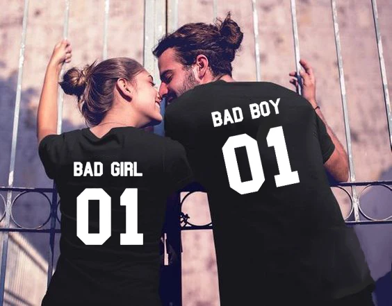

Повседневная футболка Bad Boy 01 Bad Girl 01 с принтом для влюбленных, бойфренд, девочка, подходящая одежда, влюбленные, летние влюбленные, забавные