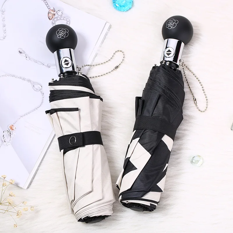 Portable Automatic Umbrella Three-fold Black Plastic Umbrella Camellia Pattern Anti-ultraviolet Umbrella Sunshade Umbrella
Portable Automatic Umbrella Three-fold Black Plastic Umbrella Camellia Pattern Anti-ultraviolet Umbrella Sunshade Umbrella