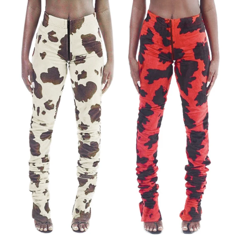 Cow Print Zipper Women Stacked Pants High Waist Fashion Street Style Slim Bodycon Autumn Long Trousers
Cow Print Zipper Women Stacked Pants High Waist Fashion Street Style Slim Bodycon Autumn Long Trousers
