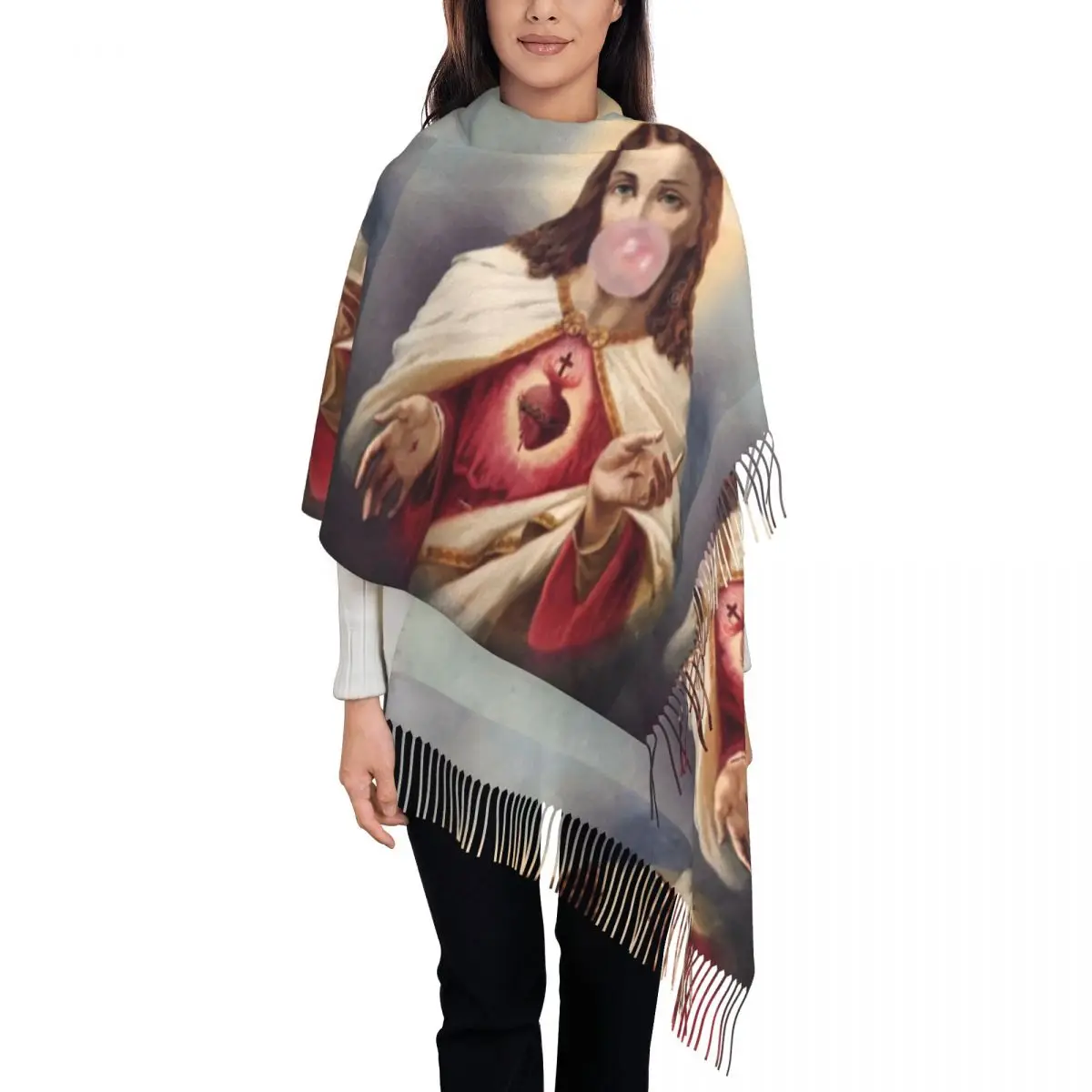 Womens Scarf with Tassel Jesus Bubble Gum Long Winter Fall Shawl Wrap Gifts Cashmere Scarf 
Womens Scarf with Tassel Jesus Bubble Gum Long Winter Fall Shawl Wrap Gifts Cashmere Scarf
