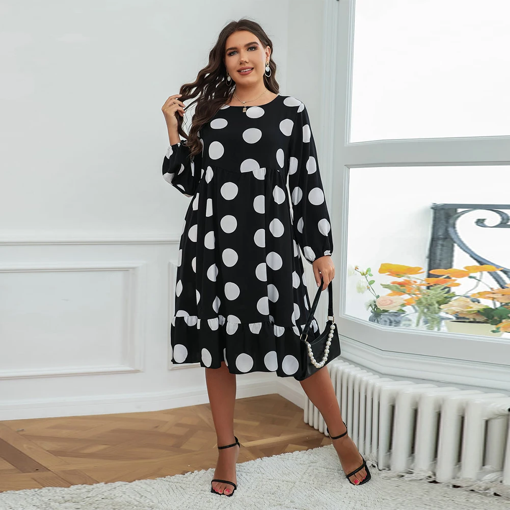Plus Size Women Polka Dot Dress Long Sleeve Ruffles Tops O Neck French Style French Wave Point Casual Skirt L-3XL 4XL
Plus Size Women Polka Dot Dress Long Sleeve Ruffles Tops O Neck French Style French Wave Point Casual Skirt L-3XL 4XL