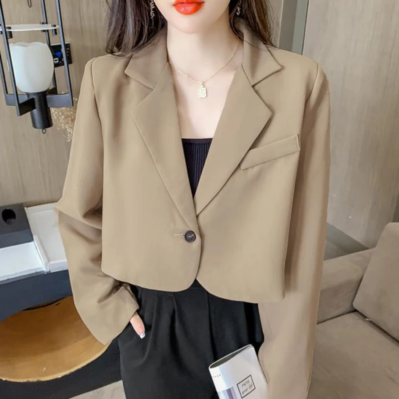 2022 Korean Cropped Blazers Women Long Sleeve Solid Color Simple Single-button Outwear Teens All-match Office Suit Jacket blazer
2022 Korean Cropped Blazers Women Long Sleeve Solid Color Simple Single-button Outwear Teens All-match Office Suit Jacket blazer