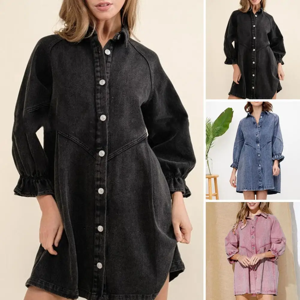 Women Dress Chic Spring/fall Midi Dresses Loose Fit Single-breasted Lapel Lantern Sleeves for Women Lady Short Dress
Women Dress Chic Spring/fall Midi Dresses Loose Fit Single-breasted Lapel Lantern Sleeves for Women Lady Short Dress