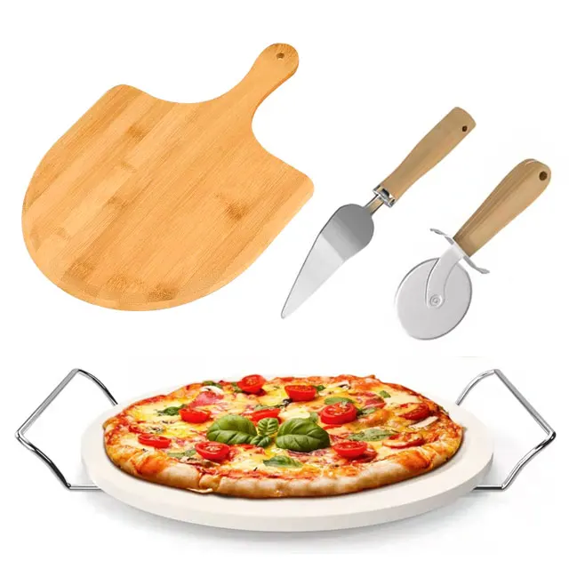 

Pizza Stone Set 6 PCS, 12" Pizza Stone For Grill And Oven With 12 Inch Pizza Peel, Serving Rack And Pizza Cutter & Pizza Server