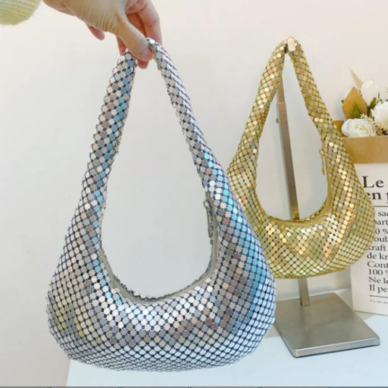 Handle Shining Evening Clutch Bag Silver Elegant All-Match Woman Shoulder Bags Wedding Party Temperament Lady Handbag
Handle Shining Evening Clutch Bag Silver Elegant All-Match Woman Shoulder Bags Wedding Party Temperament Lady Handbag