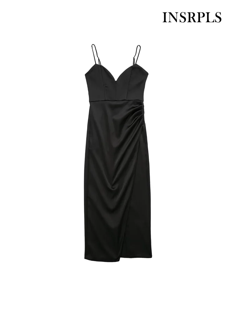 INSRPLS Women Fashion With Ruched Front Slit Satin Midi Dress Vintage Backless Zipper Thin Straps Female Dresses Vestidos Mujer
INSRPLS Women Fashion With Ruched Front Slit Satin Midi Dress Vintage Backless Zipper Thin Straps Female Dresses Vestidos Mujer