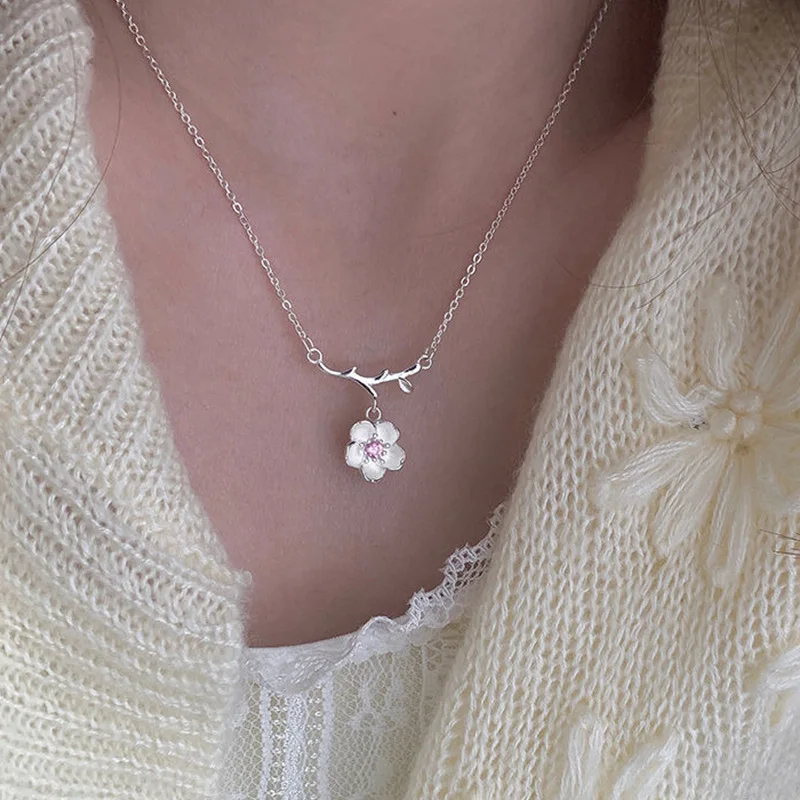 

Kpop Cherry Blossom Branch Pendant Necklace for Women Girl Y2K Emo Jewelry Gifts Harajuku Minimalist Heart Clavicle Chain Choker