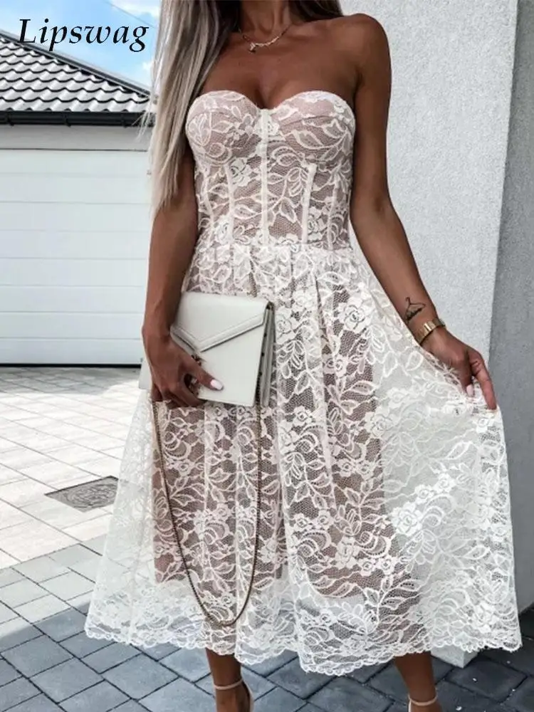 Women Sexy Floral Lace Dresses Elegant Strapless Off Shoulder Party Dress Fashion Backless Solid Lady Slim A-Line Dress Vestidos
Women Sexy Floral Lace Dresses Elegant Strapless Off Shoulder Party Dress Fashion Backless Solid Lady Slim A-Line Dress Vestidos