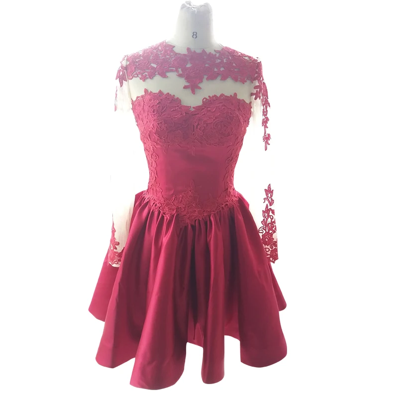 New Arrival Homecoming Dresses High Neck Long Sleeves Sheer Lace Satin Short Knee-Length Party Gowns
New Arrival Homecoming Dresses High Neck Long Sleeves Sheer Lace Satin Short Knee-Length Party Gowns