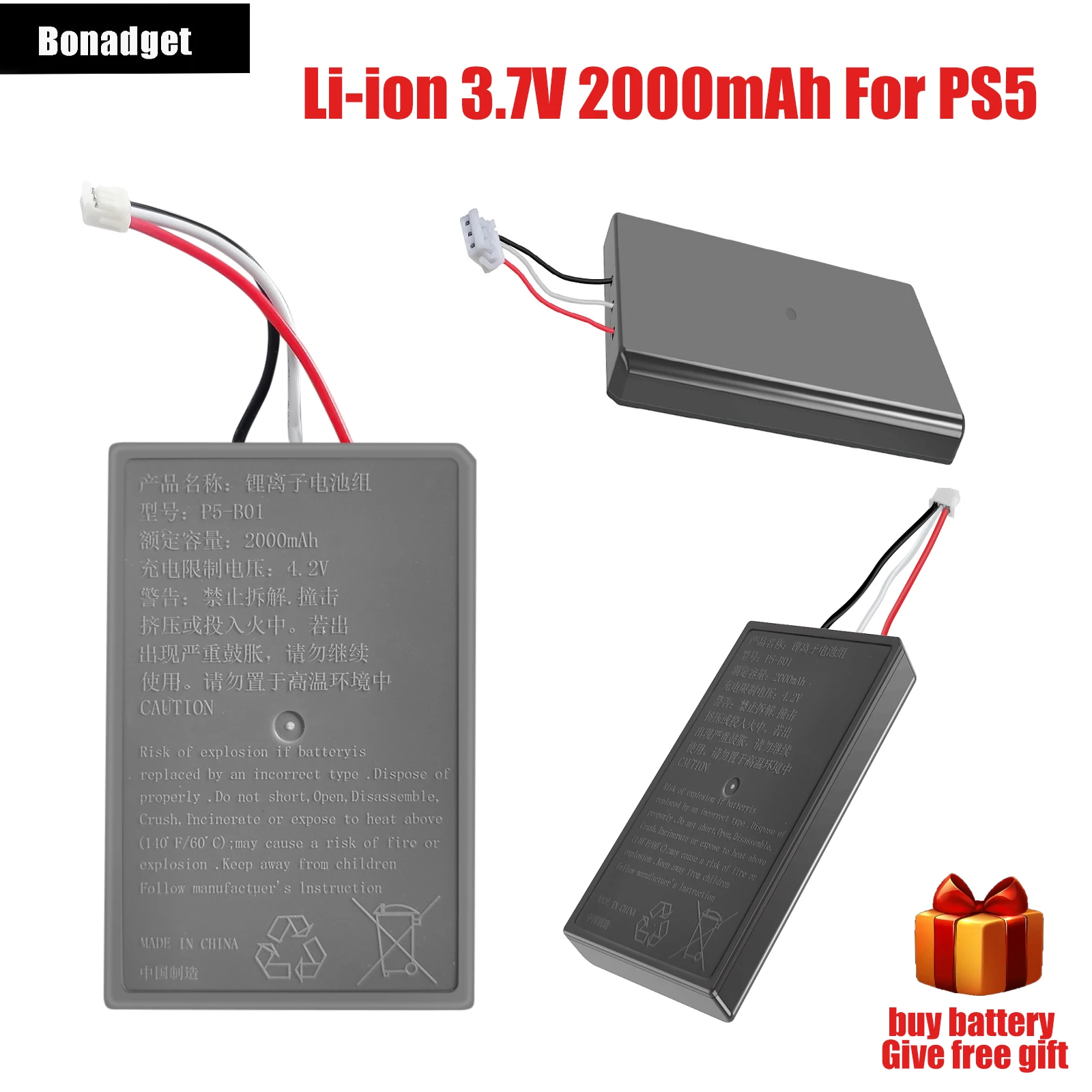 

2pcs 3.7V 2000mAh Polymer Lithium Battery For Sony PS5/PS4/PS4 Pro Game Controller Replacement Battery Gamepad Battery Pack