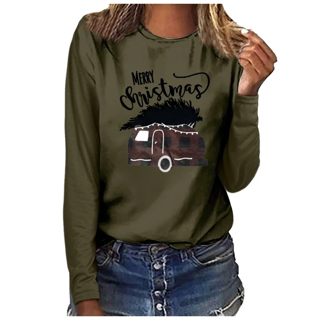 Women Christmas Print Round Neck Long Sleeved T-shirt Blouse Cotton Button up Shirts for Women Dressy Shirts for Women
Women Christmas Print Round Neck Long Sleeved T-shirt Blouse Cotton Button up Shirts for Women Dressy Shirts for Women