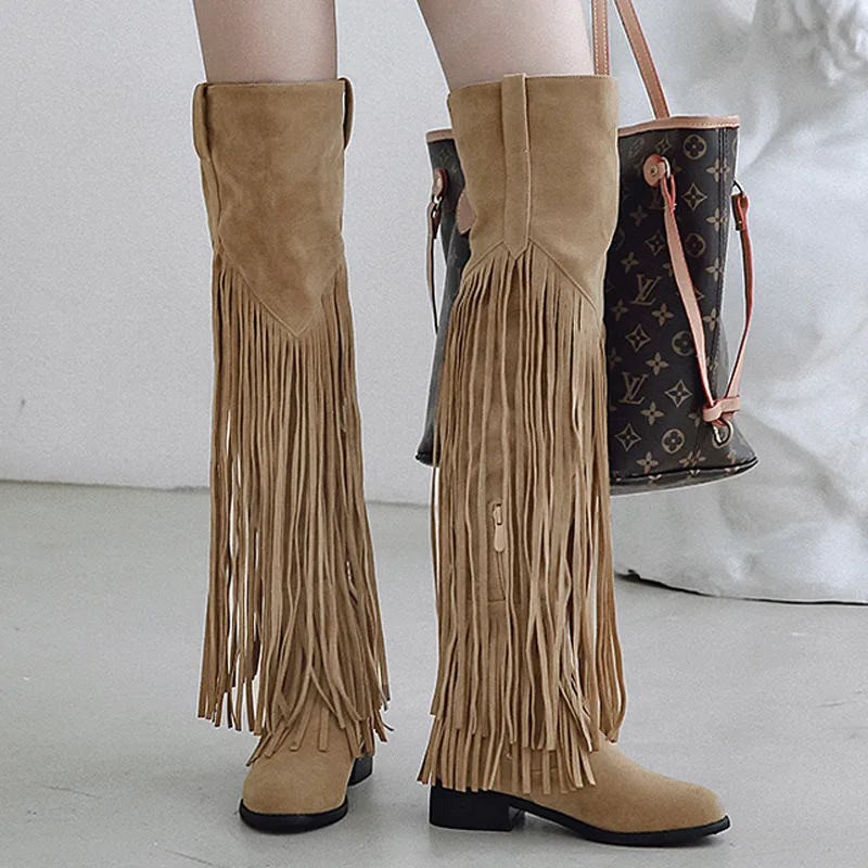 Fringe Boots For Women Cowgirl Boots Round Toe Med Heels Zipper Shoes Over Knee Boots Suede Spring Autumn Retro Women's Boots
Fringe Boots For Women Cowgirl Boots Round Toe Med Heels Zipper Shoes Over Knee Boots Suede Spring Autumn Retro Women's Boots