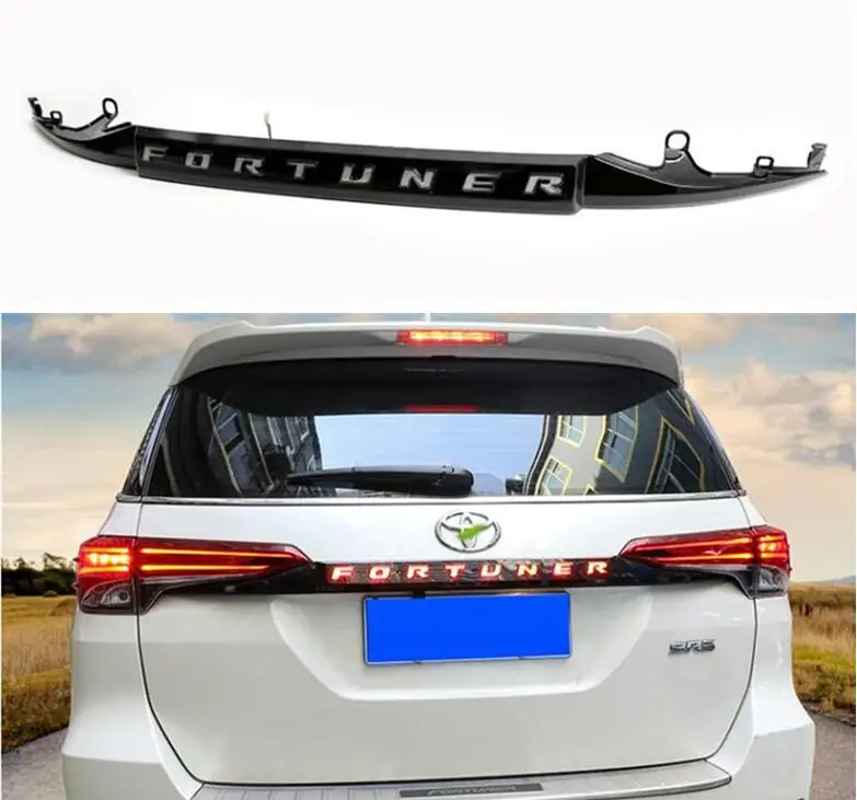 

High Quality ABS Chrome Rear Bumper Trunk Lid Door Cover Trims With LED Light For Toyota Fortuner 2016 2017 2018 2019 2020 2021