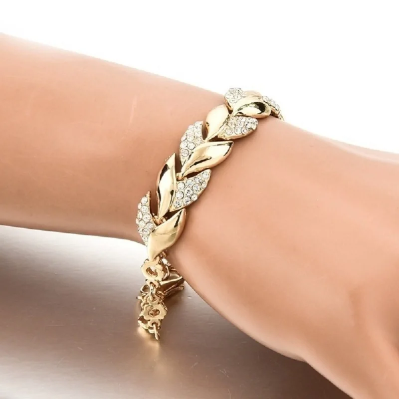 Classic Elegant Party Bracelet Women Inlaid Crystal Golden Leaf Bracelet Trendy Bride Wedding Jewelry Accessories
Classic Elegant Party Bracelet Women Inlaid Crystal Golden Leaf Bracelet Trendy Bride Wedding Jewelry Accessories