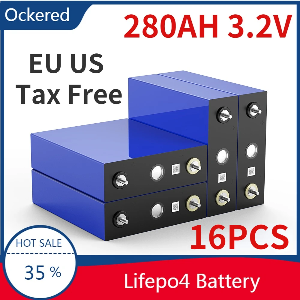 Grade A 16PCS 3.2v 280Ah Rechargeable LiFePO4 Battery Cell 12V 280AH Lithium Iron Phosphate Solar Battery EU US Tax Free
Grade A 16PCS 3.2v 280Ah Rechargeable LiFePO4 Battery Cell 12V 280AH Lithium Iron Phosphate Solar Battery EU US Tax Free