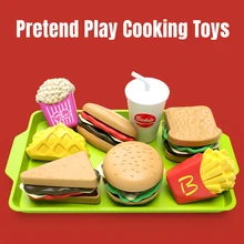New Mini Pretend Play Cooking Toys Hamburger Hot Dog DIY Set Play House Playtime toys Simulation Food Kitchen Assemble Kit