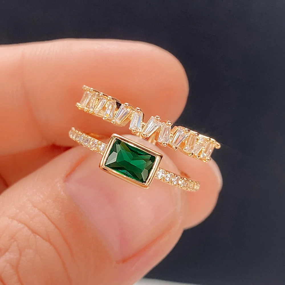 Double Layer Irregular Zircon Rings For Women Open Stainless Steel Green Crystal Finger Ring Luxury Jewelry Valentines Day Gift
Double Layer Irregular Zircon Rings For Women Open Stainless Steel Green Crystal Finger Ring Luxury Jewelry Valentines Day Gift