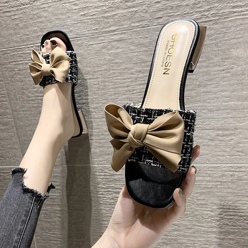 Shoes Women Ladies' Slippers Luxury Slides Square heel Low Butterfly-Knot Pantofle Soft Designer Summer Block 2022 Hoof Heels B 
Shoes Women Ladies' Slippers Luxury Slides Square heel Low Butterfly-Knot Pantofle Soft Designer Summer Block 2022 Hoof Heels B