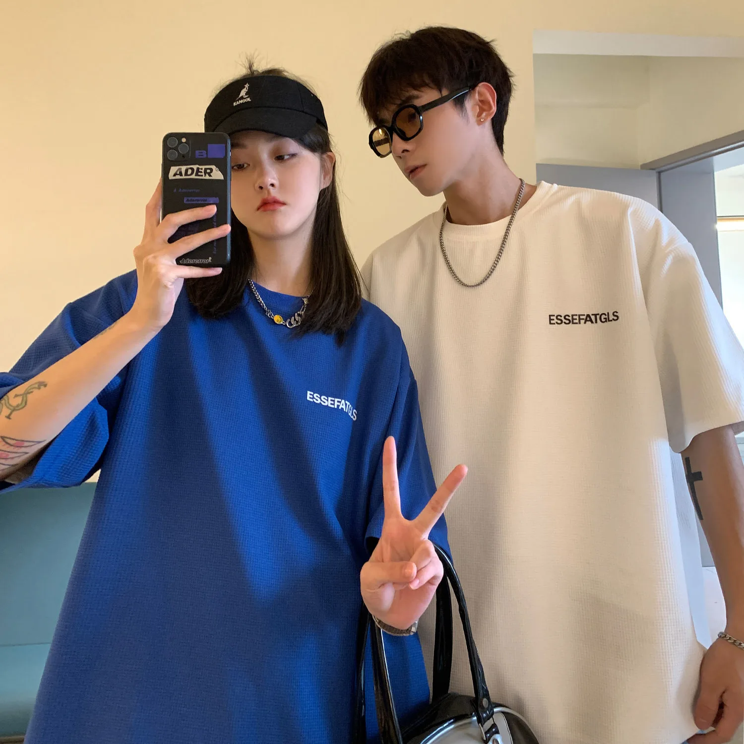 Summer Short Sleeve Tee Letter Print Couple Clothing Waffle Round Neck Loose T-shirt Korean Fashion Men's Clothing Ins
Summer Short Sleeve Tee Letter Print Couple Clothing Waffle Round Neck Loose T-shirt Korean Fashion Men's Clothing Ins