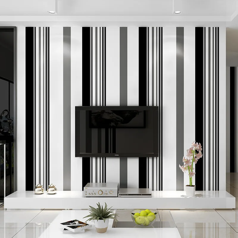 Background Wall Wallpaper Film and Television Living Room Is Now Simple Non-woven Black and White Gray Striped Wallpaper
Background Wall Wallpaper Film and Television Living Room Is Now Simple Non-woven Black and White Gray Striped Wallpaper