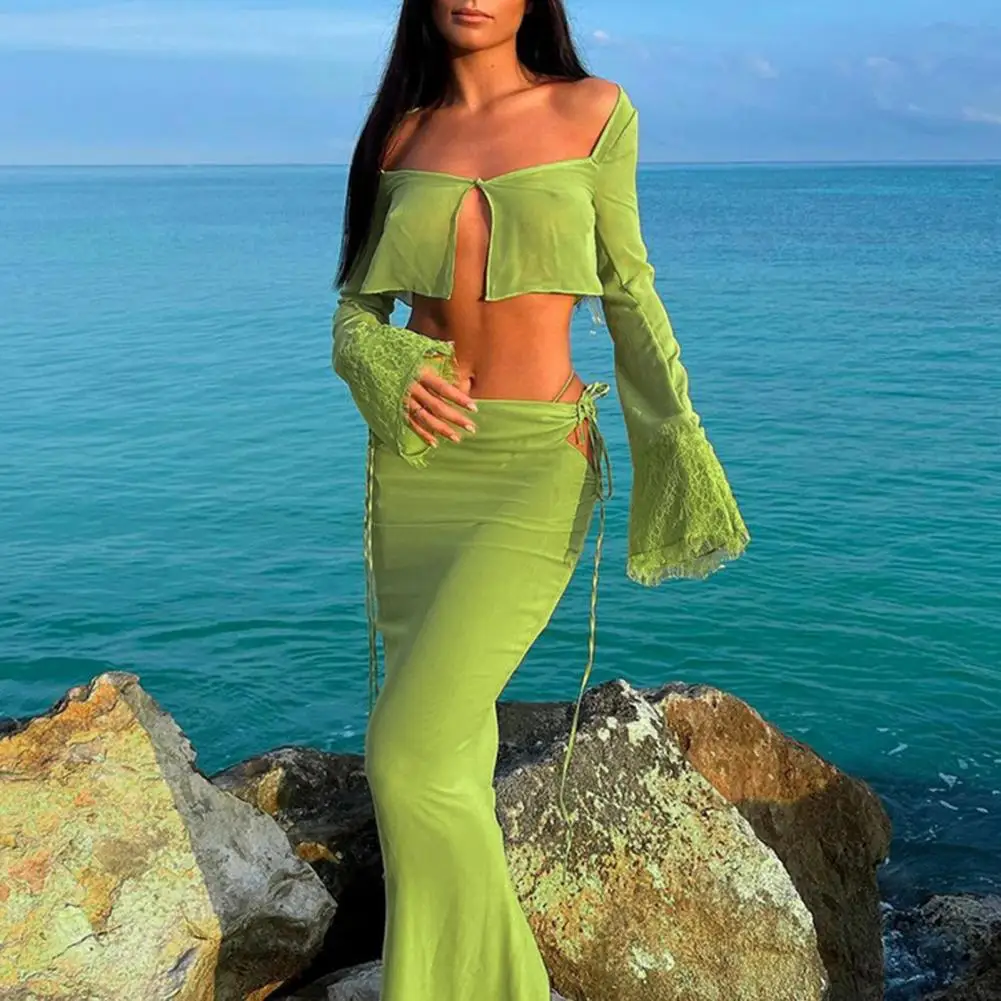 2 Pcs/Set Stylish Slim Fit Hollow Out Women Tops Skirt Set Sexy Summer Blouse Skirt Suit Solid Color Female Clothes 
2 Pcs/Set Stylish Slim Fit Hollow Out Women Tops Skirt Set Sexy Summer Blouse Skirt Suit Solid Color Female Clothes