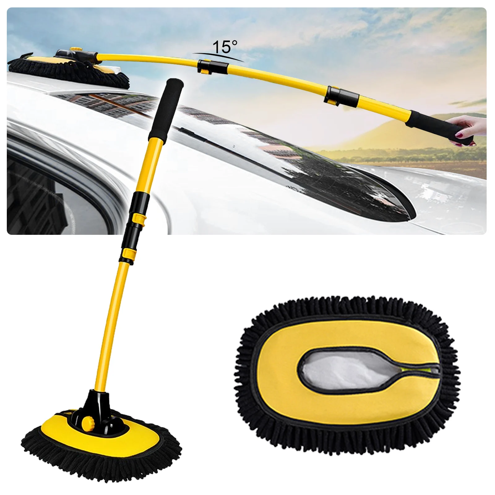

2 In 1 Car Wash Mop Telescoping Long Handle Detailing Brush Chenille Microfiber Broom Window Cleaning Tool Auto Accessories