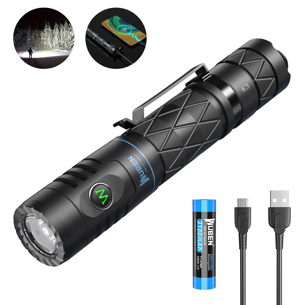 WUBEN E12R High-Powerful Rechargeable LED Flashlight 1200LM Power Bank With 18650 Battery Flashlight For Outdoor Lighting
WUBEN E12R High-Powerful Rechargeable LED Flashlight 1200LM Power Bank With 18650 Battery Flashlight For Outdoor Lighting