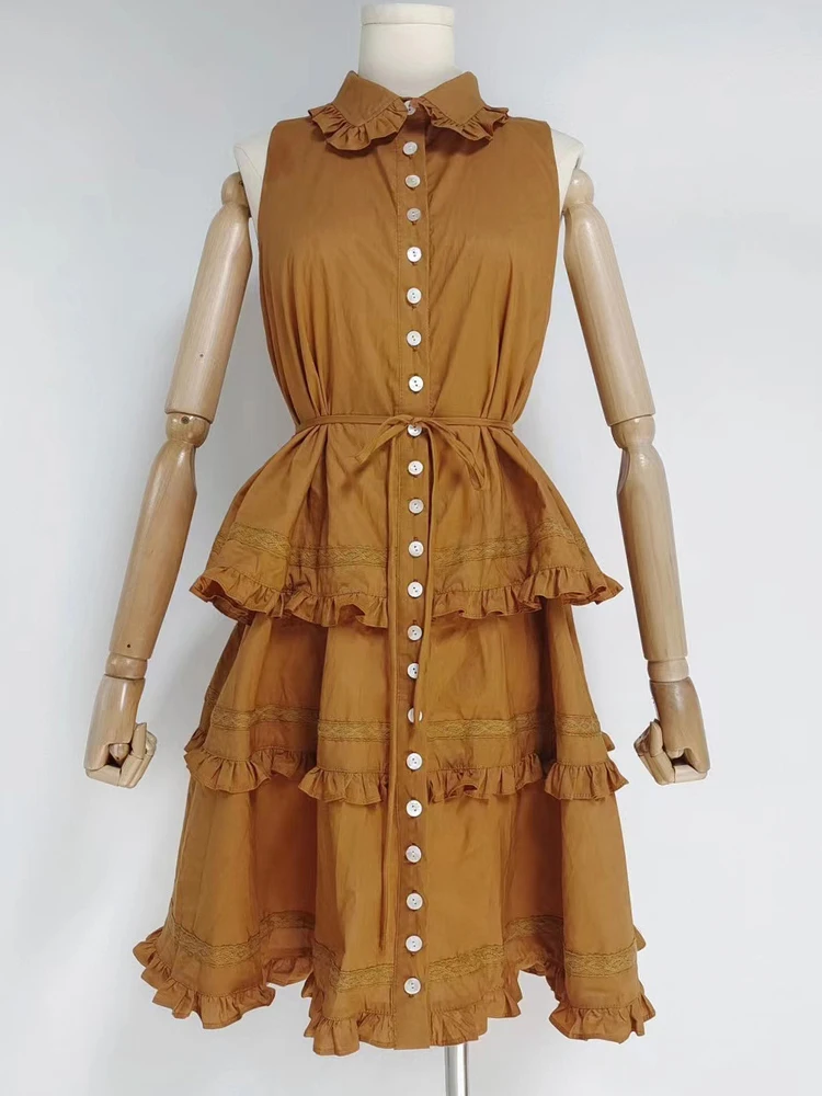 Khaki Color Women Lapel Sleeveless RuffleSingle Breasted Summer High Waist Ball Gown Dresses Fashion Clothes
Khaki Color Women Lapel Sleeveless RuffleSingle Breasted Summer High Waist Ball Gown Dresses Fashion Clothes