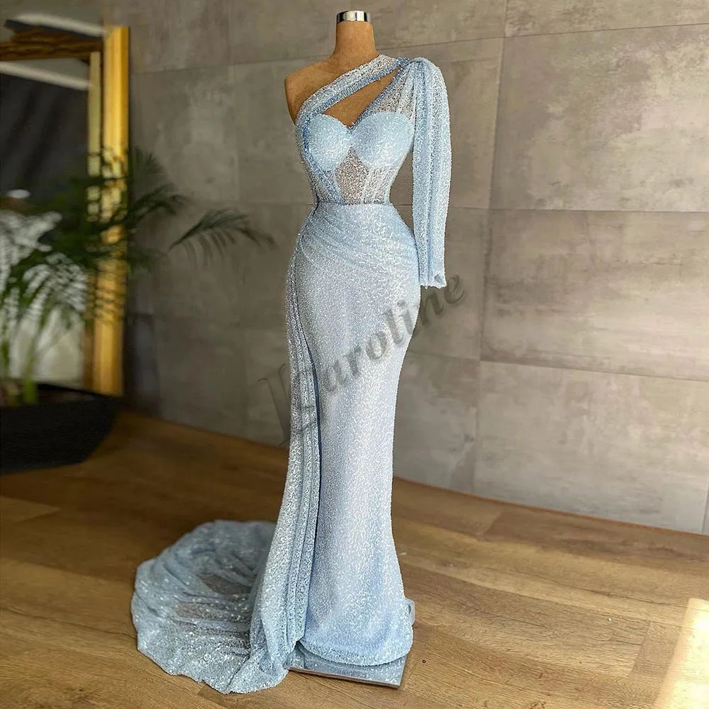 Caroline Baby Blue Modern Evening Dress Tulle Illusion One Shoulder Sparkly Sequin Mermaid Women Prom Gowns Party Custom Made
Caroline Baby Blue Modern Evening Dress Tulle Illusion One Shoulder Sparkly Sequin Mermaid Women Prom Gowns Party Custom Made