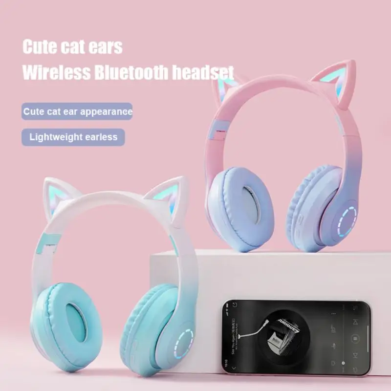 

Flash Light Headphones Cute Cat Ear Wireless With Mic Can Close LED Kids Girl Stereo Phone Music Bluetooth Headset Gamer