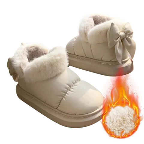 Женские зимние ботинки с бантом, хлопковая обувь, ботильоны на толстой платформе для женщин, теплые зимние ботинки с мехом, 2024