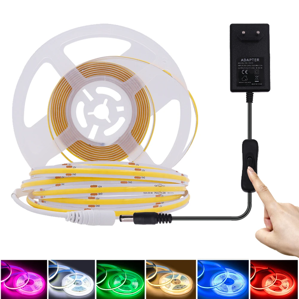 DC12V COB LED Strip Light 320LEDs High Density Flexible FOB COB LED Light with ON/OFF Switch Plug Linear Light Ribbon LED Ribbon
DC12V COB LED Strip Light 320LEDs High Density Flexible FOB COB LED Light with ON/OFF Switch Plug Linear Light Ribbon LED Ribbon