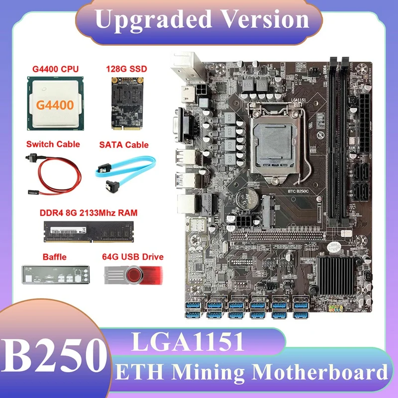Материнская плата B250C ETH Miner 12USB + G4400 ЦП + DDR4 4 Гб 2133 МГц ОЗУ + 128 Гб SSD + 64 ГБ USB-накопитель + кабель SATA + кабель переключателя + перегородка
Материнская плата B250C ETH Miner 12USB + G4400 ЦП + DDR4 4 Гб 2133 МГц ОЗУ + 128 Гб SSD + 64 ГБ USB-накопитель + кабель SATA + кабель переключателя + перегородка