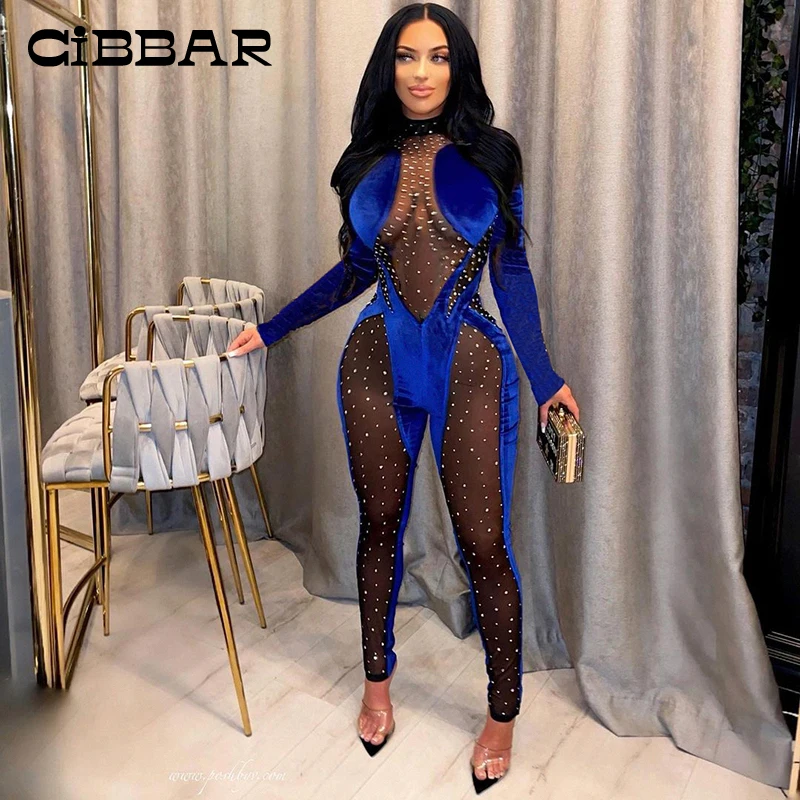 CIBBAR Turtleneck Skinny Patchwork Mesh Velour Jumpsuits Women See-through Long Sleeve Vintage Printing Hot Clubwear One Piece
CIBBAR Turtleneck Skinny Patchwork Mesh Velour Jumpsuits Women See-through Long Sleeve Vintage Printing Hot Clubwear One Piece