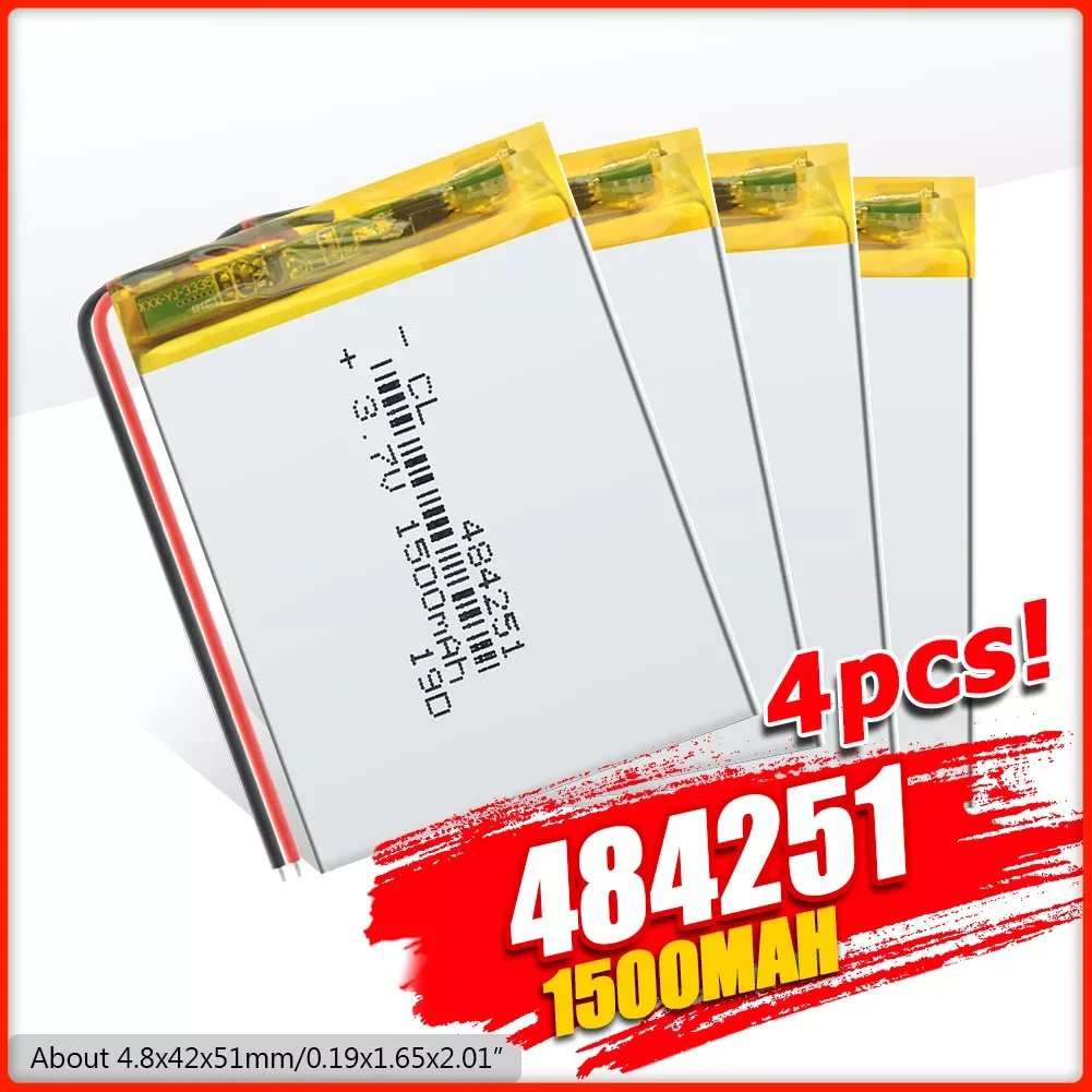 1/2/4 3.7 V Lithium Battery 484251 1500mah Lithium Polymer Rechargeable Battery For MP3 MP4 MP5 GPS PSP MID Bluetooth Headset
1/2/4 3.7 V Lithium Battery 484251 1500mah Lithium Polymer Rechargeable Battery For MP3 MP4 MP5 GPS PSP MID Bluetooth Headset