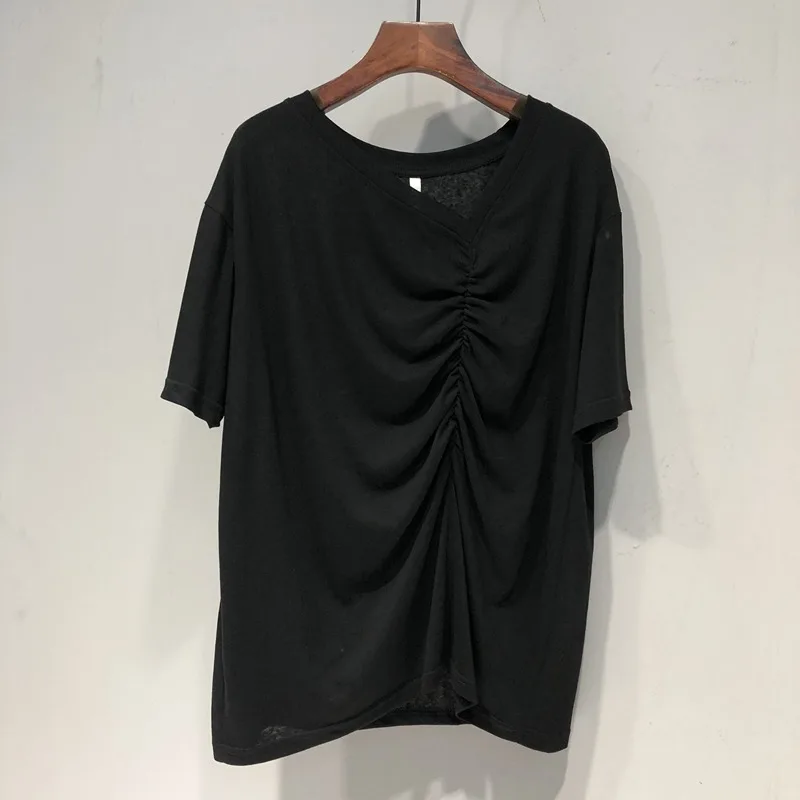 DAYIFUN Casual Large Size V-neck T-shirts Solid Pleated Asymmetric Design Short Sleeve T-shirt Women Summer Loose Tees Top
DAYIFUN Casual Large Size V-neck T-shirts Solid Pleated Asymmetric Design Short Sleeve T-shirt Women Summer Loose Tees Top