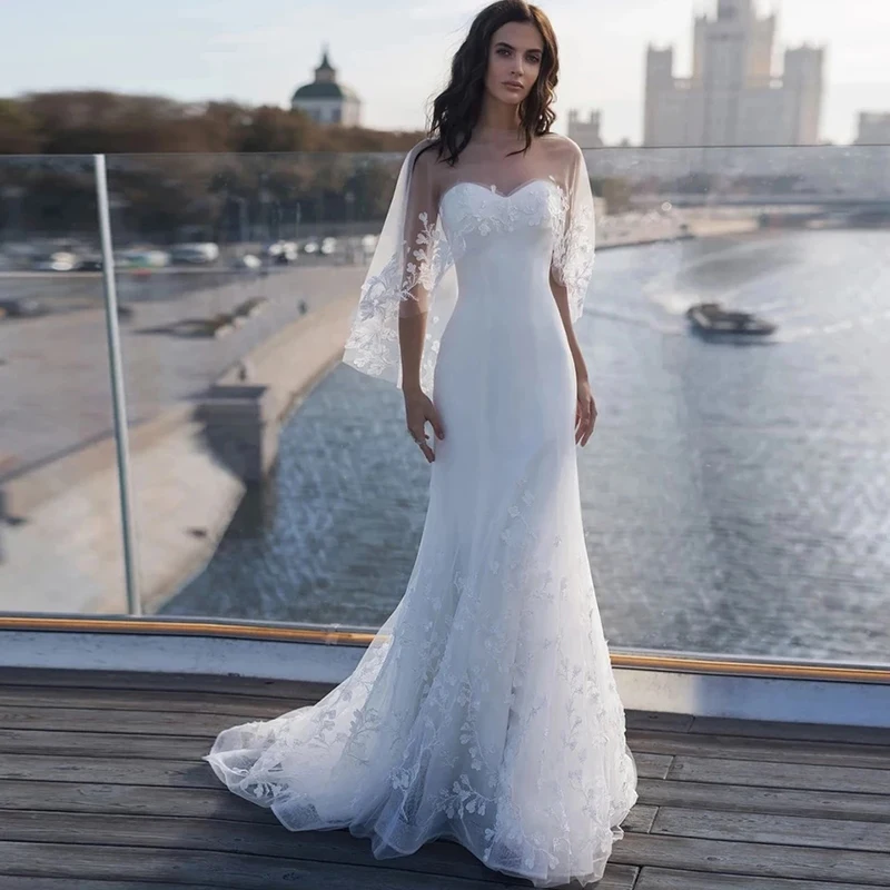 TIXLEAR Sweetheart Lace White Mermaid Wedding Dress Applique Sleeveless Open Back Bridal Gown Tulle Shawl Floor Length Vestidos
TIXLEAR Sweetheart Lace White Mermaid Wedding Dress Applique Sleeveless Open Back Bridal Gown Tulle Shawl Floor Length Vestidos