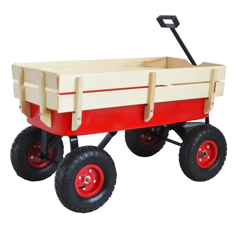 

Irene Inevent Outdoor Wagon All Terrain Pulling with Wood Railing Air Tires Children Kid Garden Wagon Red