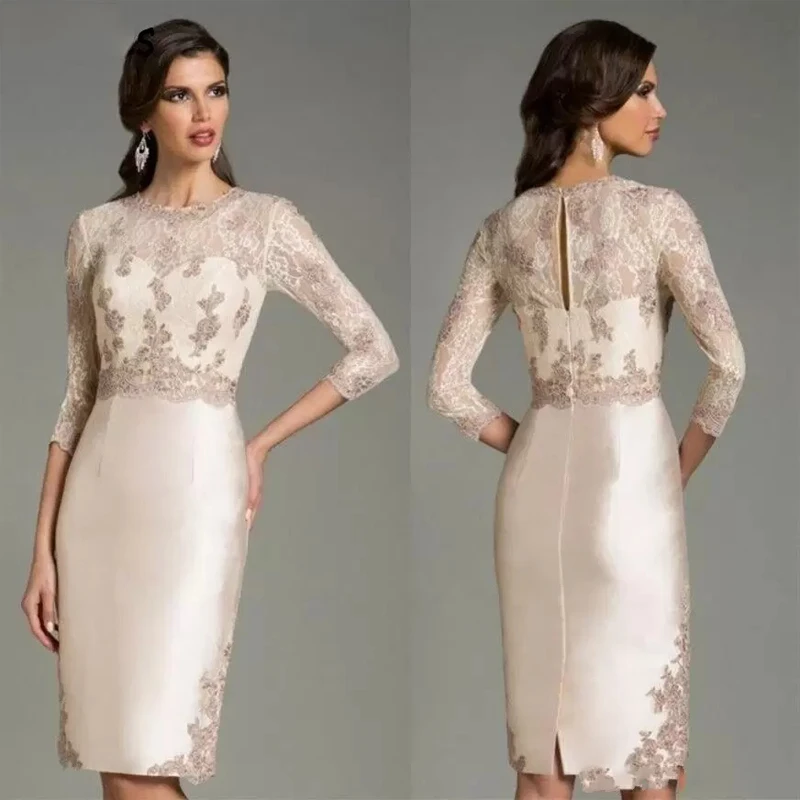 Mother Of The Bride Dresses Lace Appliqued Long Sleeves Modern Knee Length Mother's Gowns Wedding
Mother Of The Bride Dresses Lace Appliqued Long Sleeves Modern Knee Length Mother's Gowns Wedding