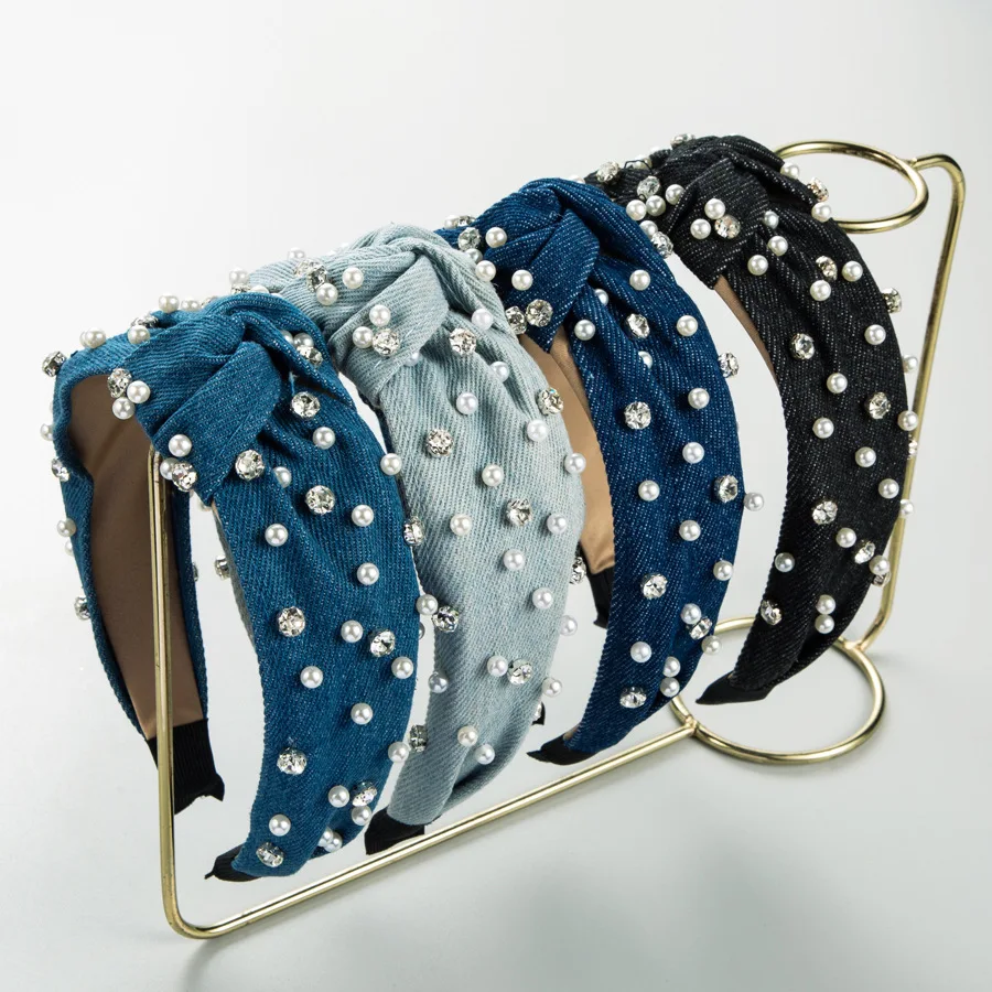 High-grade Rhinestone Pearl Denim Fabric Knotting Headband Women Trend Hairband Hair Hoop Fashion Hair Accessories Girl Headwear
High-grade Rhinestone Pearl Denim Fabric Knotting Headband Women Trend Hairband Hair Hoop Fashion Hair Accessories Girl Headwear