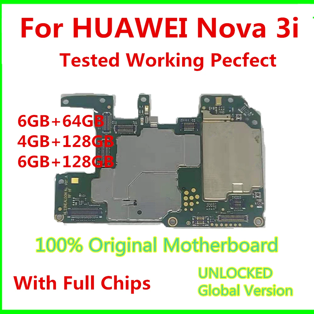 Оригинальная хорошо работающая разблокированная материнская плата Huawei Nova 3i материнская плата Главная схема гибкий кабель Nova3i логическая плата с полным чипом