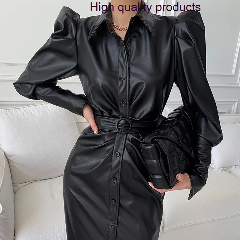 New Spring Women'S Lapel Single-Breasted With Belt Split Puff Sleeve PU Leather Chic Woman Dress Z300
New Spring Women'S Lapel Single-Breasted With Belt Split Puff Sleeve PU Leather Chic Woman Dress Z300