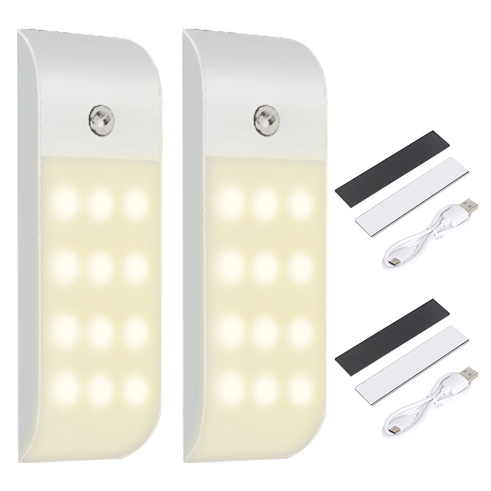 

2pack 12 LED 3 Modes With Magnetic Strip Motion Sensor Stick-on USB Rechargeable Stair Hallway Wardrobe Night Light Cupboard