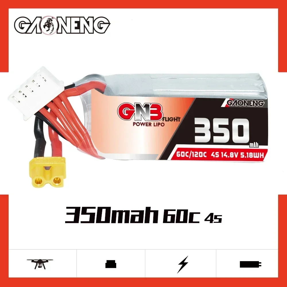 

2PCS Gaoneng GNB 350mAh 4S1P 14.8V 60C/120C Lipo Battery With XT30 Plug For FPV RC Drone Whoop Micro Quadcopter Helicopter Parts