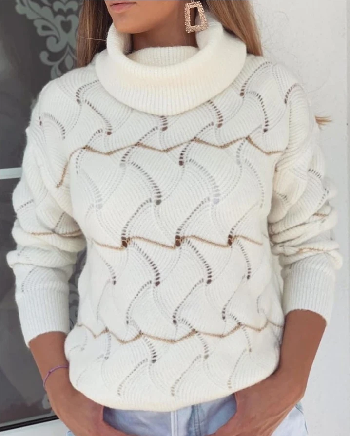 Осенне-зимние однотонные повседневные модные свитера, Женский ажурный топ с длинным рукавом и высоким воротником, Женский Топ
Осенне-зимние однотонные повседневные модные свитера, Женский ажурный топ с длинным рукавом и высоким воротником, Женский Топ
