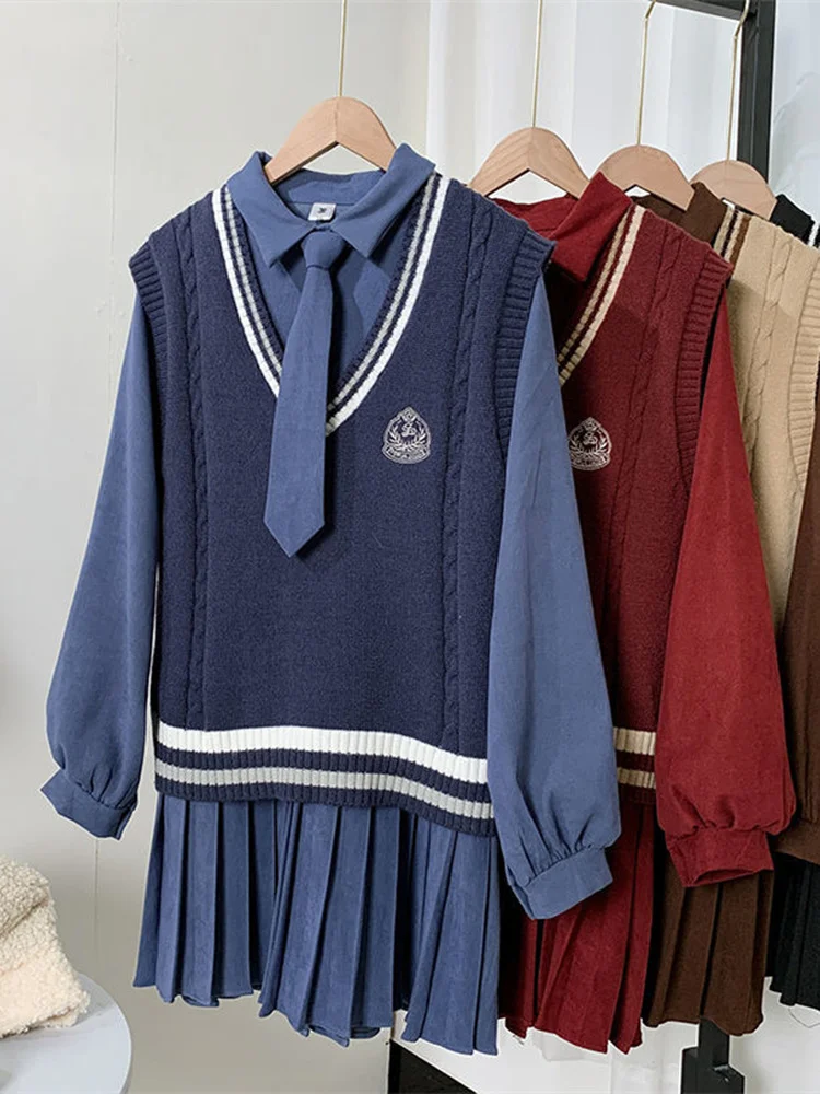 Preppy Women Set Sweater Vest + Dress 2 Pieces Tank Pullover Knitted Sleeveless Kawaii Dresses Female Student Casual Clothes
Preppy Women Set Sweater Vest + Dress 2 Pieces Tank Pullover Knitted Sleeveless Kawaii Dresses Female Student Casual Clothes